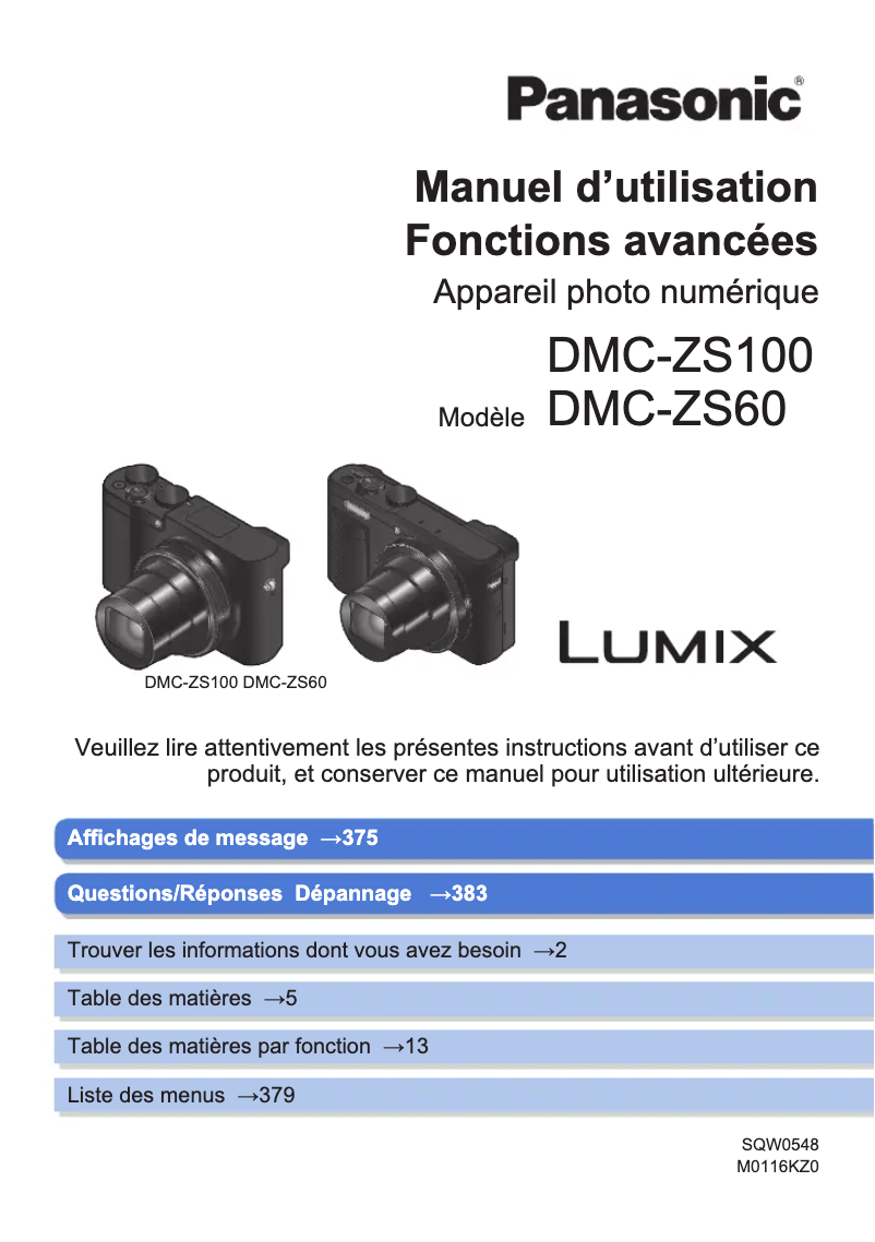 Page 1 de la notice Manuel utilisateur Panasonic Lumix DMC-ZS100