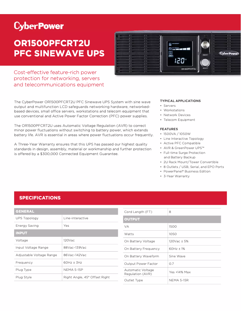 Page n°1 - Fiche technique CyberPower OR1500PFCRT2U
