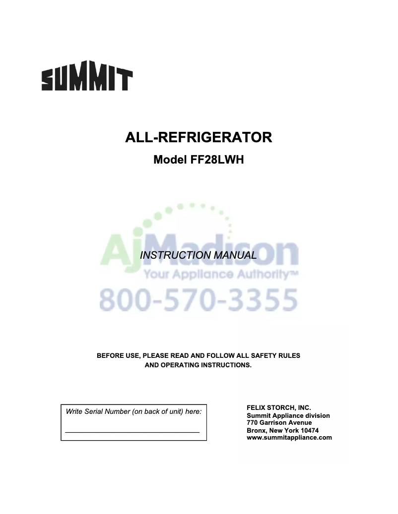 Page 1 de la notice Manuel utilisateur Accucold FF28LWH