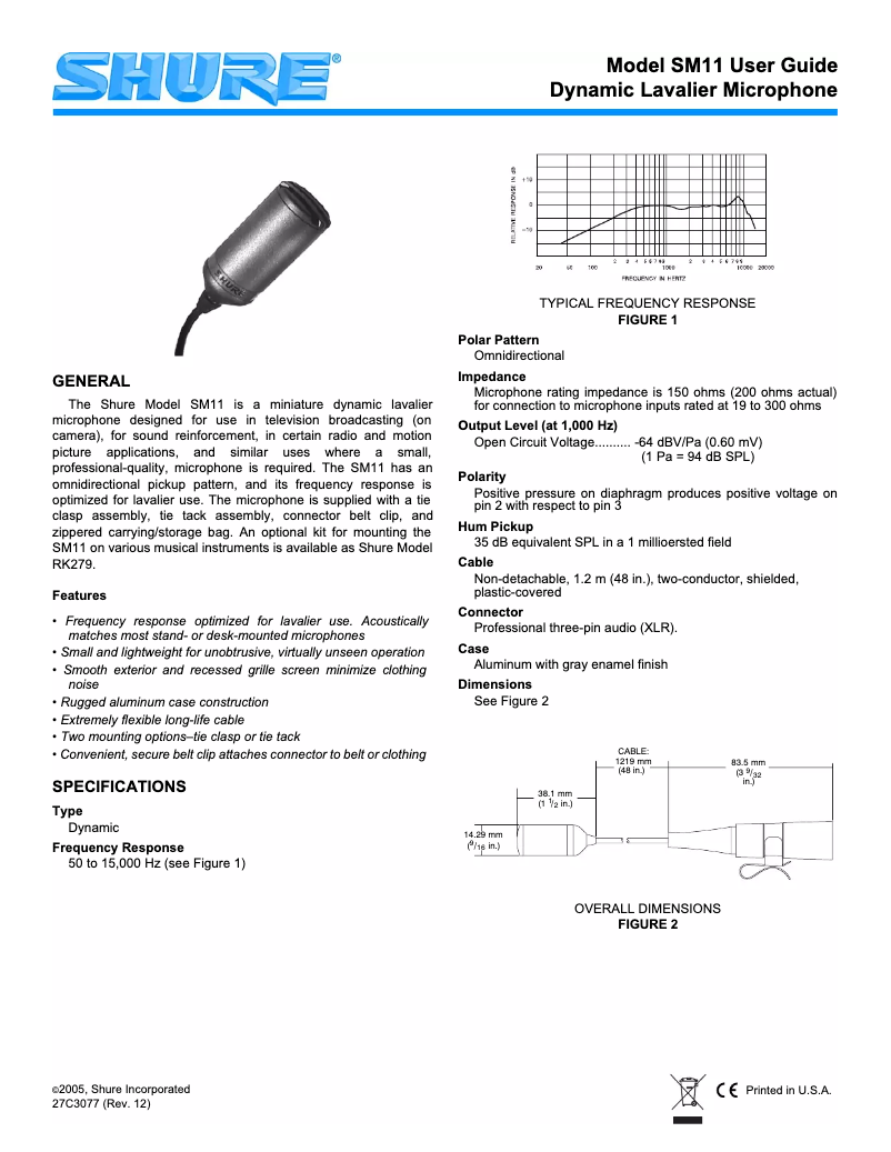 Page 1 de la notice Manuel utilisateur Shure SM11