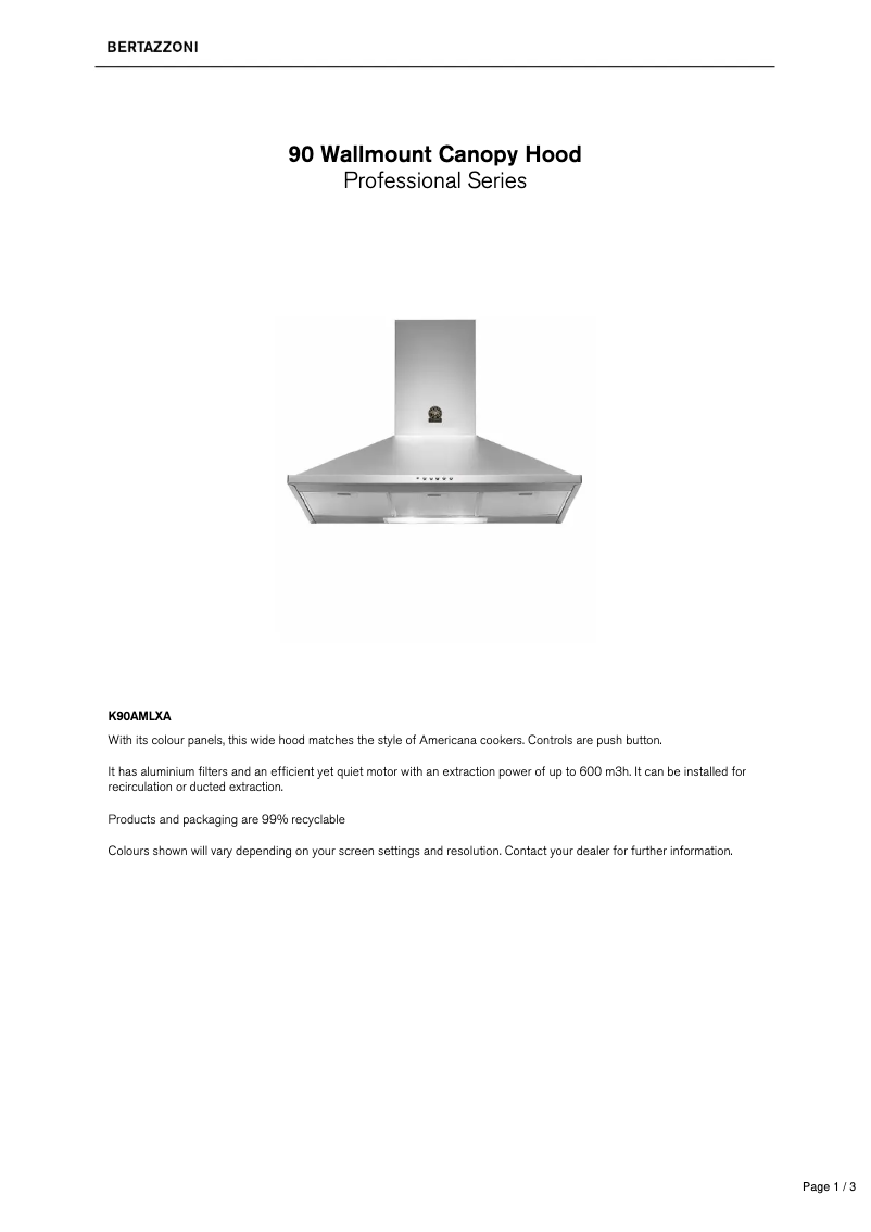 Image de la première page du manuel de l'appareil K90AMLXA