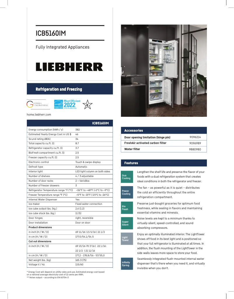 Page 1 de la notice Fiche technique Liebherr ICB5160IM
