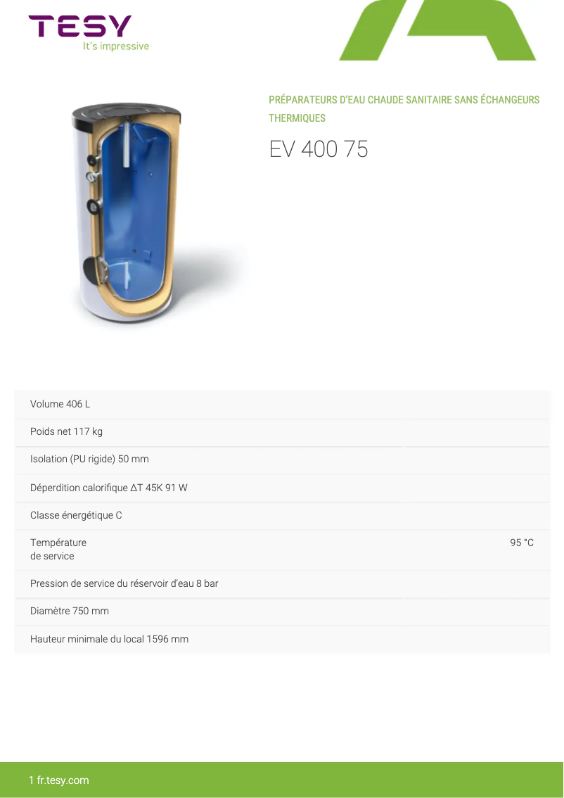 Página 1 del manual Manual de usuario Tesy EV 400 75