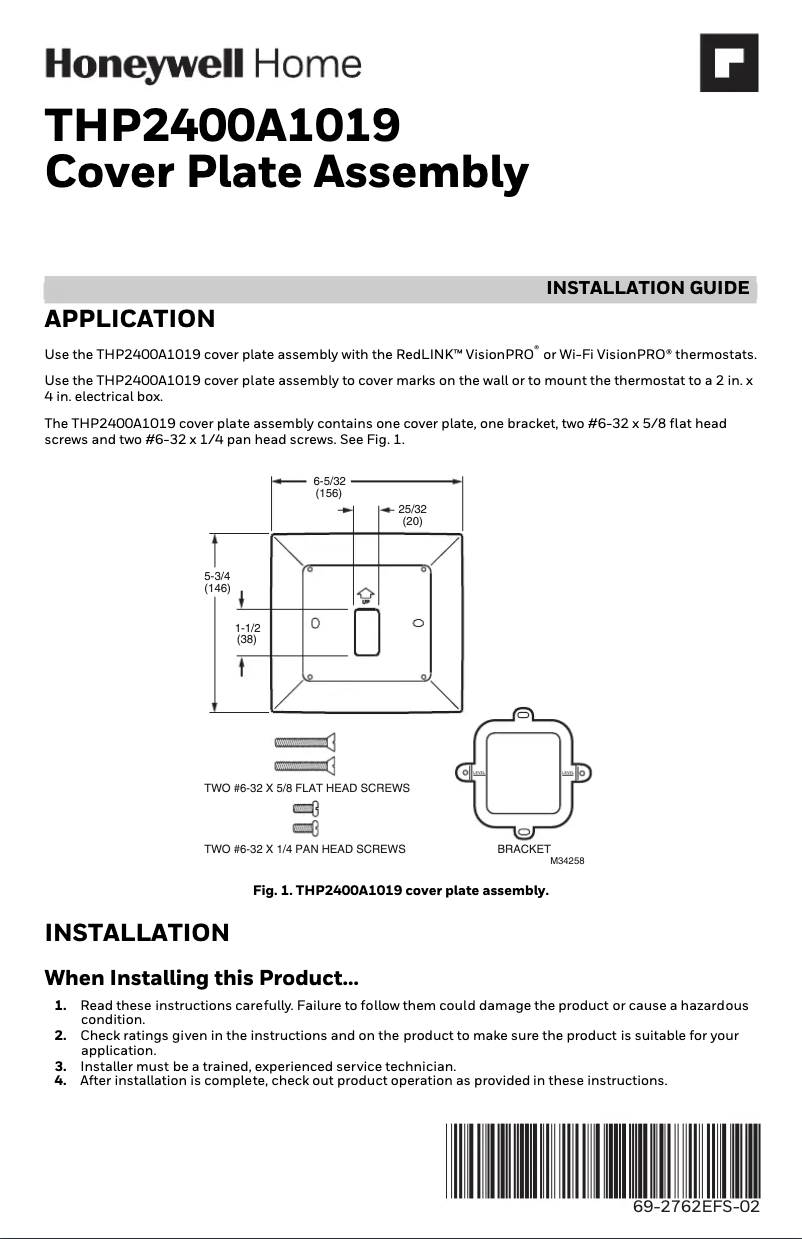 Page n°1 - Manuel utilisateur Honeywell THP2400A1027W