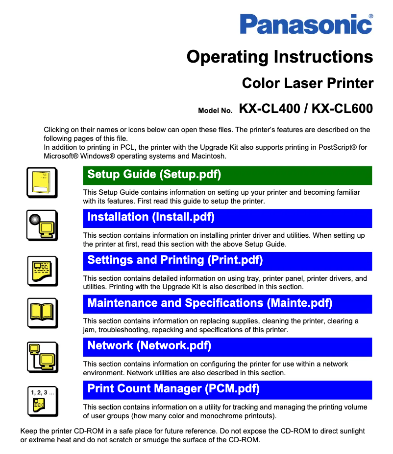 Page 1 de la notice Manuel utilisateur Panasonic KX-CL400