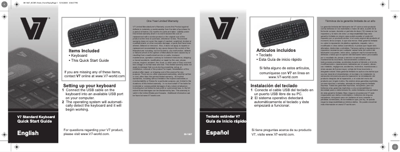 Page 1 de la notice Manuel utilisateur V7 Standard Keyboard KC0B1-6E3