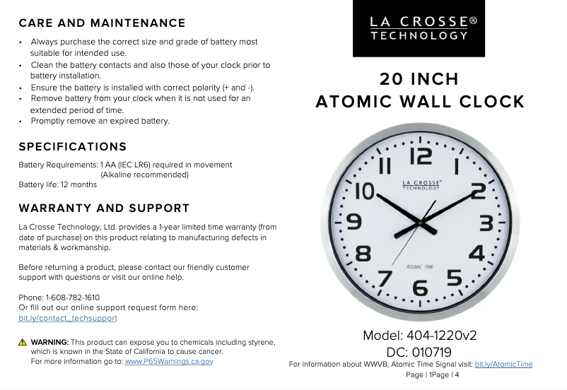 Page n°1 - Manuel utilisateur La Crosse Technology 404-1220V2