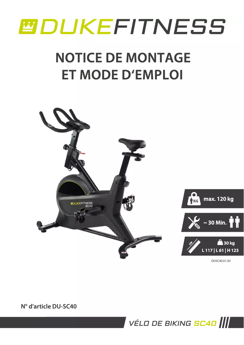 Page 1 de la notice Manuel utilisateur Duke Fitness SC40
