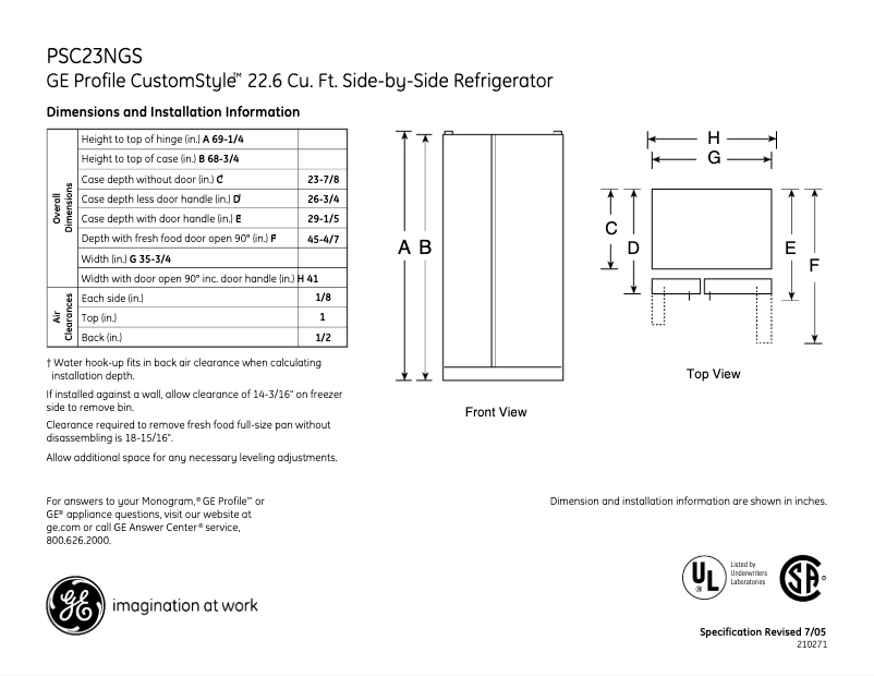 Imagen de la primera página del manual del dispositivo Profile CustomStyle PSC23NGSWW