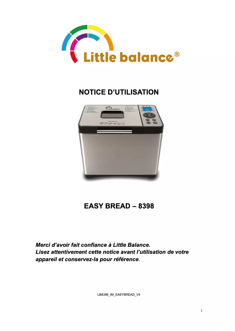 Image de la première page du manuel de l'appareil Easy Bread 8398