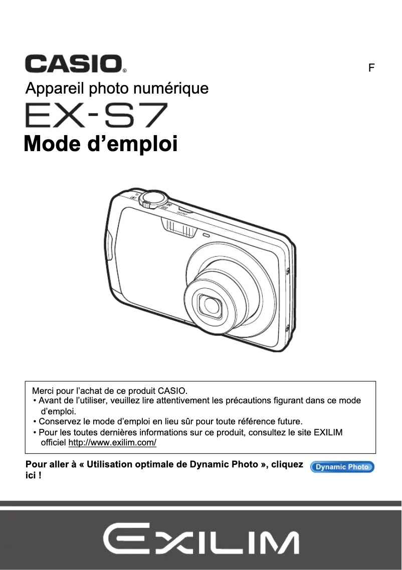 Image de la première page du manuel de l'appareil Exilim EX-S7