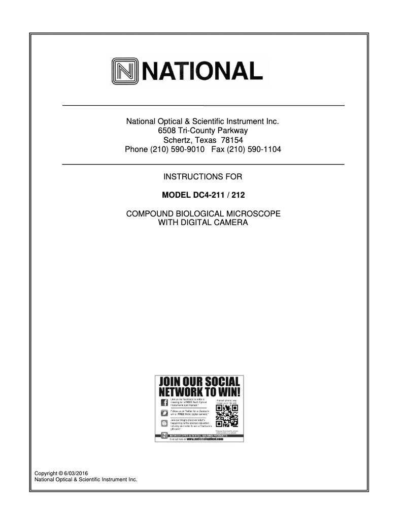 Page n°1 - Manuel utilisateur National Optical DC4-211