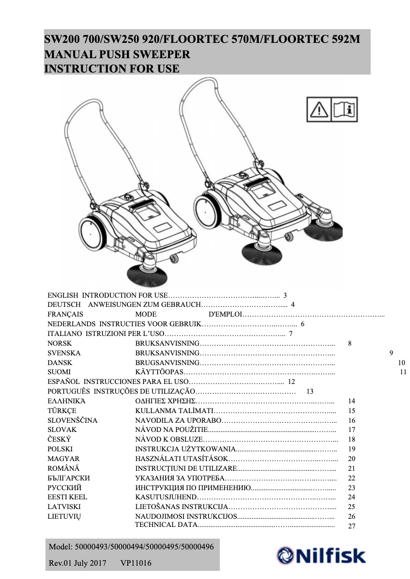 Page 1 de la notice Manuel utilisateur Nilfisk SW200