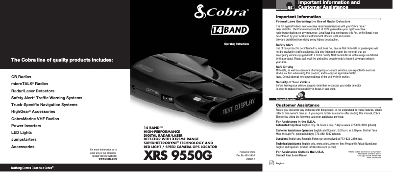 Page 1 de la notice Manuel utilisateur Cobra XRS-9550G