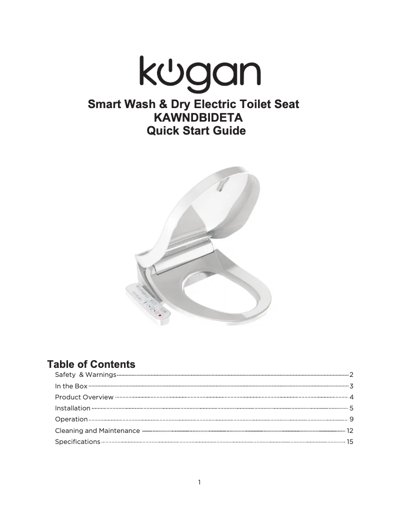 Page 1 de la notice Manuel utilisateur Kogan KAWNDBIDETA