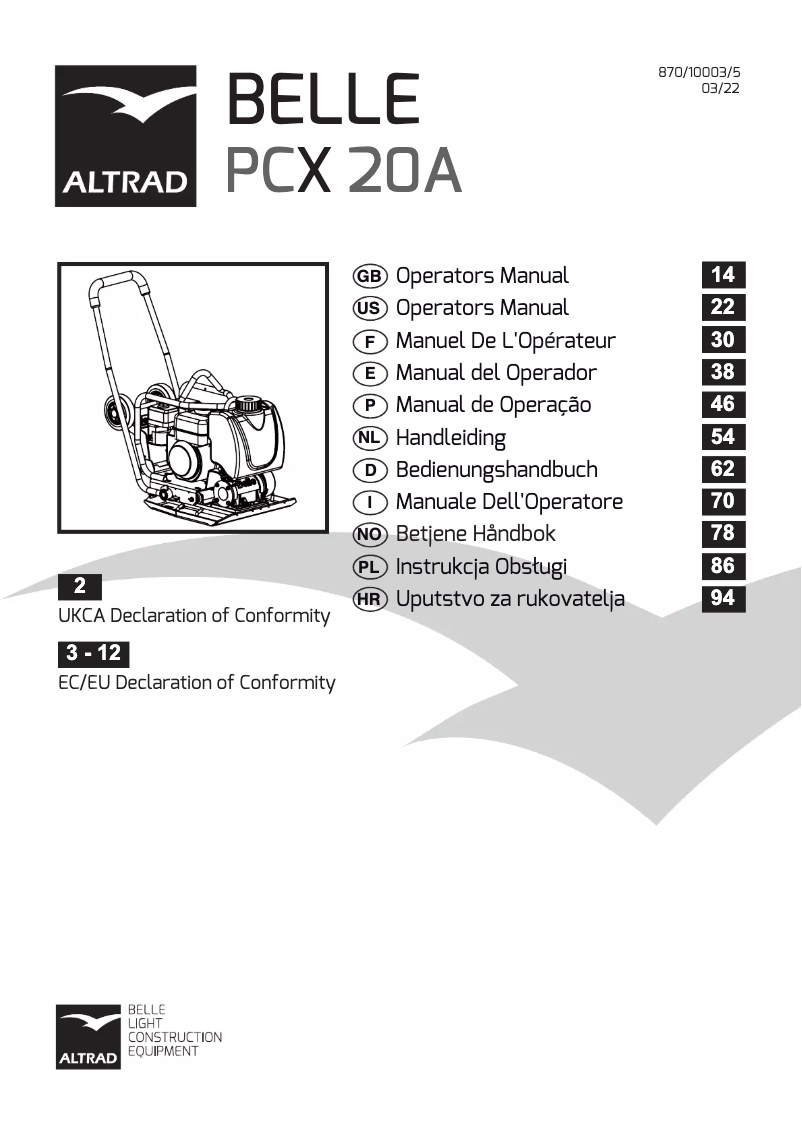 Page n°1 - Manuel utilisateur Altrad BELLE PCX 20A