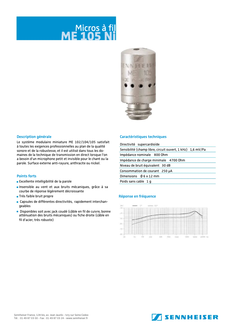 Page n°1 - Manuel utilisateur Sennheiser ME 105-NI
