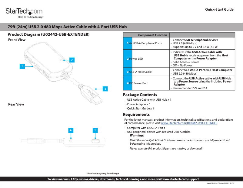 Page 1 de la notice Mode d'emploi StarTech.com U02442-USB-EXTENDER
