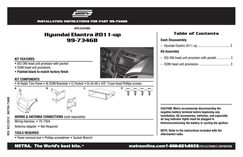 Página 1 del manual Guía de instalación Metra 99-7346B