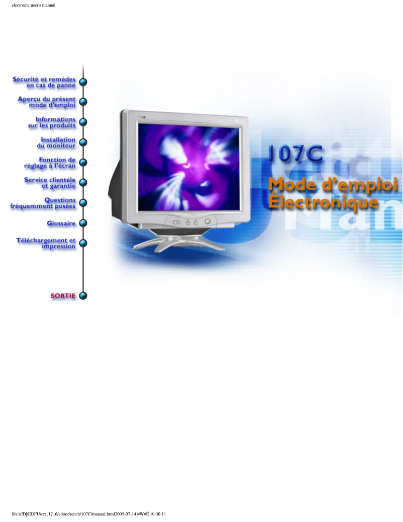 Page 1 de la notice Manuel utilisateur Philips 107C67