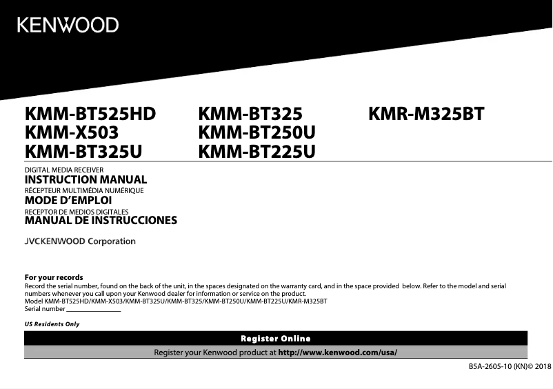Page n°1 - Manuel utilisateur Kenwood KMM-BT525HD