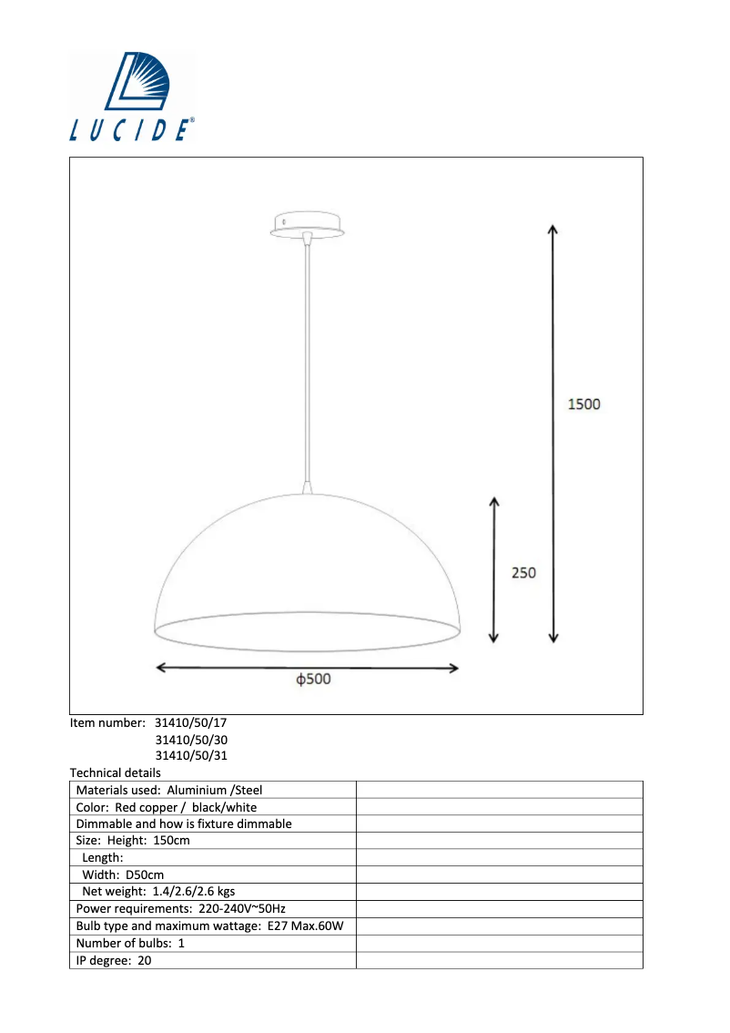Page 1 de la notice Manuel utilisateur Lucide Riva 31410/50/31