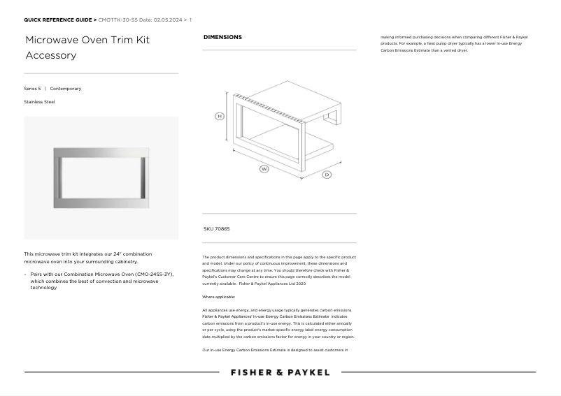 Page n°1 - Manuel utilisateur Fisher & Paykel CMOTTK-30-SS