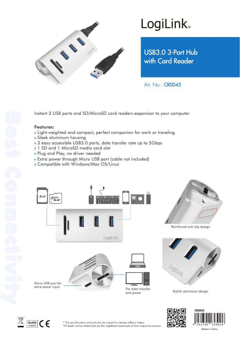 Page 1 de la notice Manuel utilisateur LogiLink CR0045