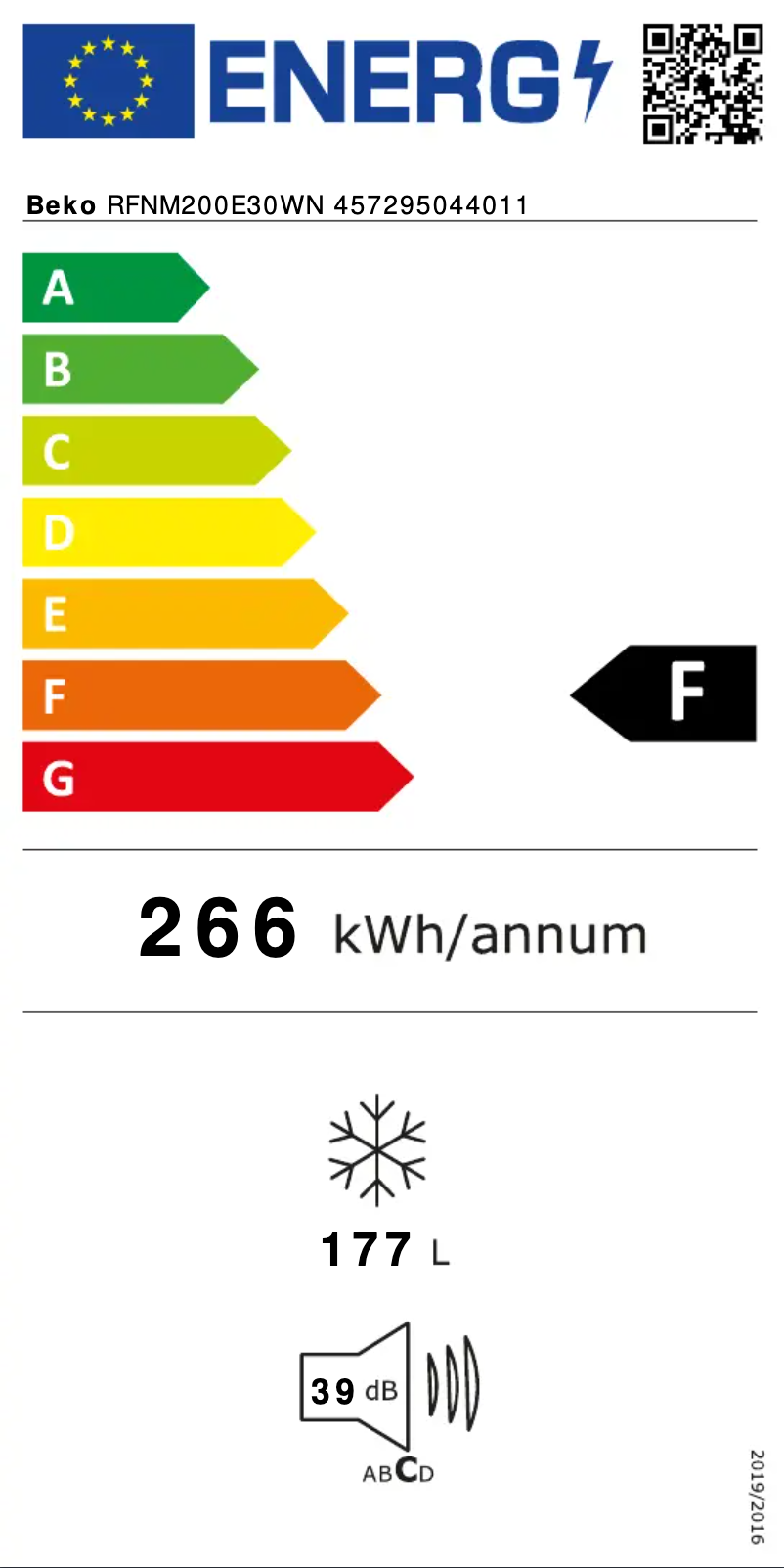 Page n°1 - Label énergétique Beko RFNM200E30WN