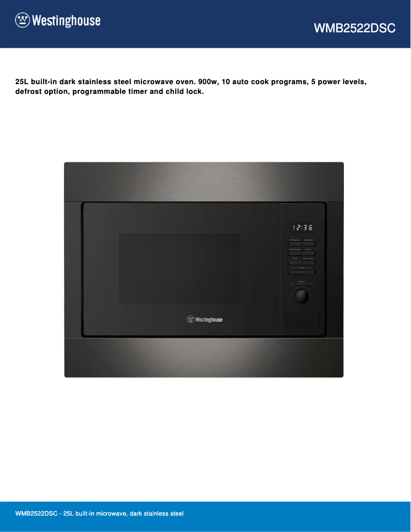 Página 1 del manual Ficha técnica Westinghouse WMB2522DSC