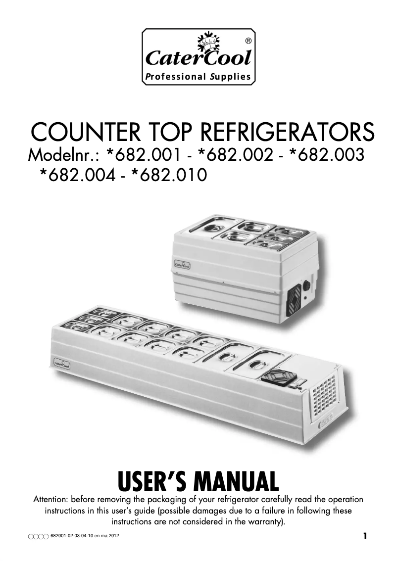 Page n°1 - Manuel utilisateur CaterCool 682004