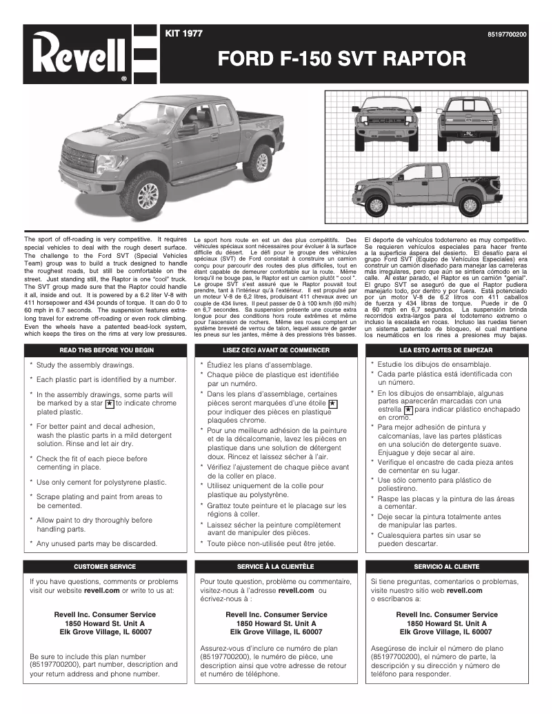 Page n°1 - Manuel utilisateur Revell FORD F-150 SVT RAPTOR