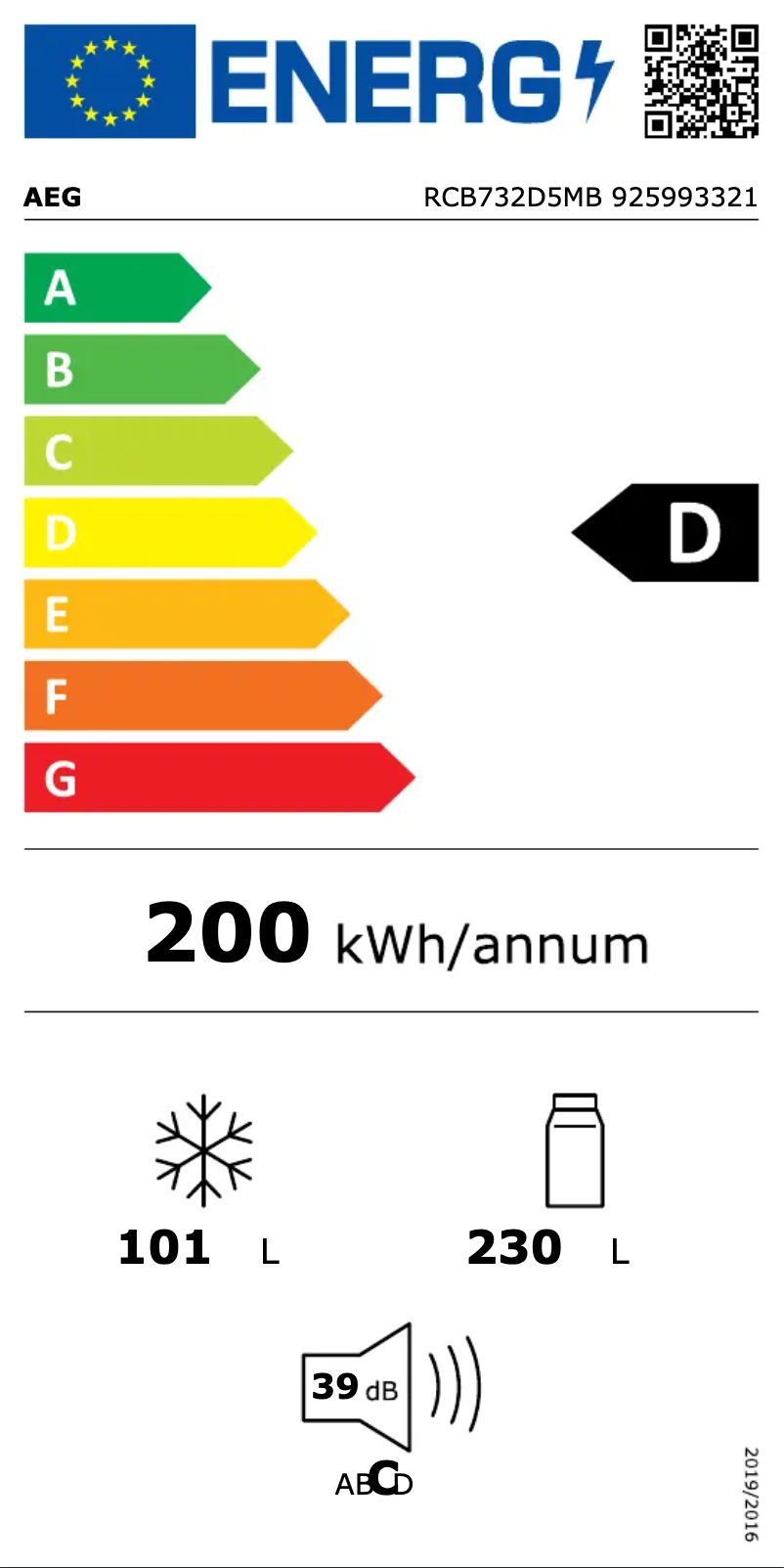 Page n°1 - Label énergétique AEG RCB732D5MB