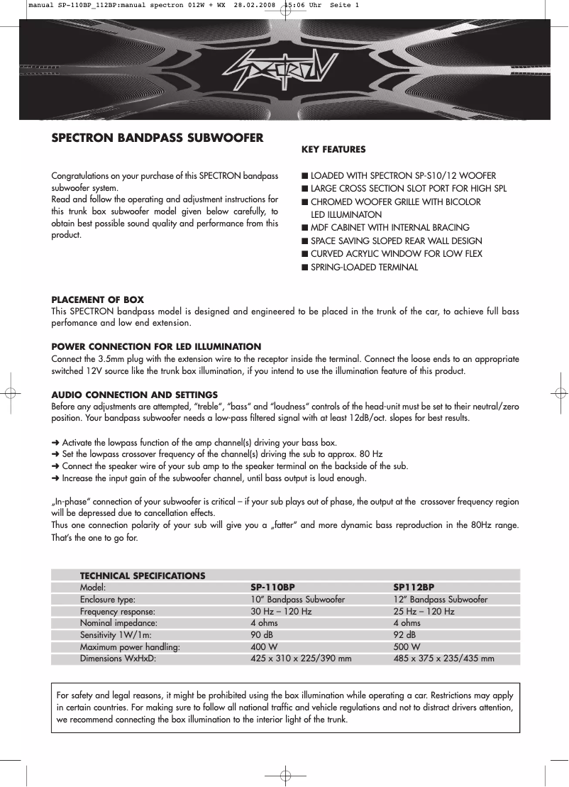 Imagen de la primera página del manual del dispositivo SP 112