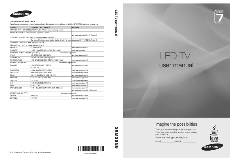 Page 1 de la notice Manuel utilisateur Samsung UE55C7000WP