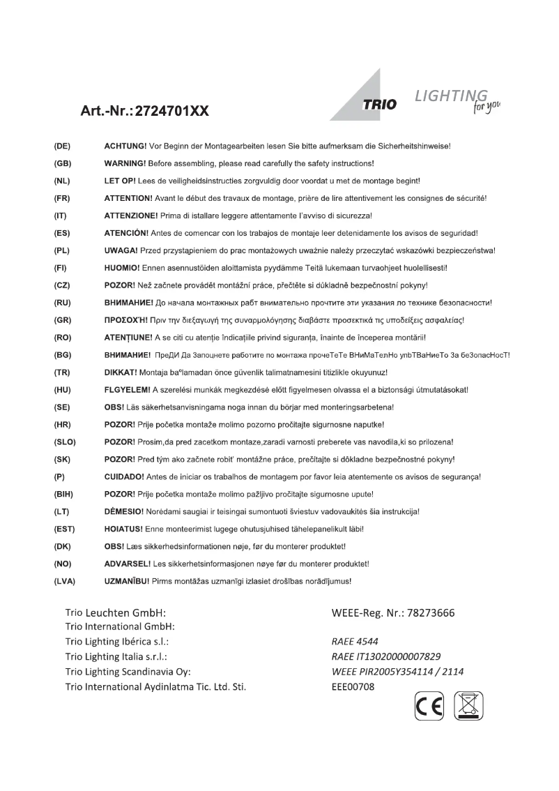 Page n°1 - Manuel utilisateur Trio Lighting Calcio 272470108