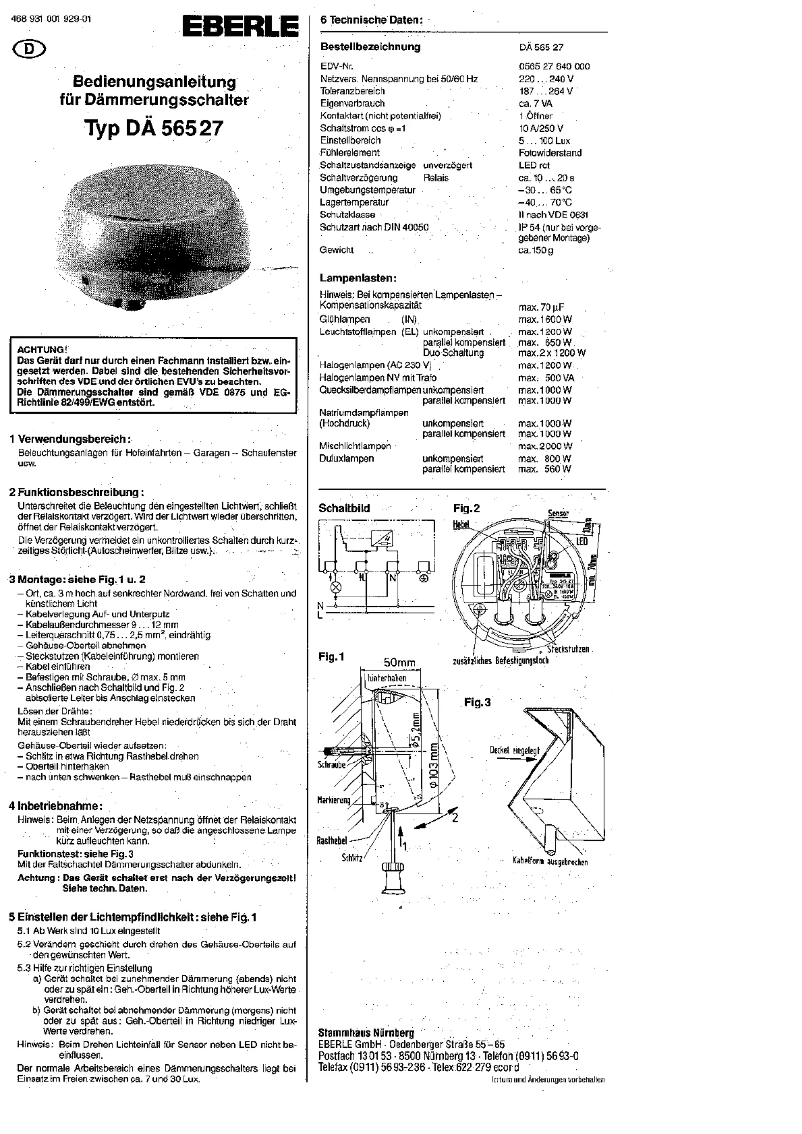 Page 1 de la notice Manuel utilisateur Eberle DA 56527
