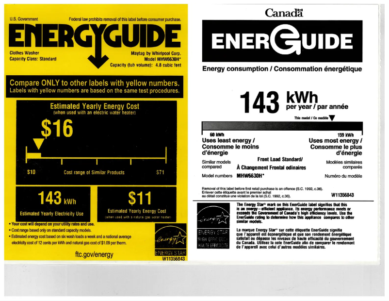 Page 1 de la notice Label énergétique Maytag MHW6630HW