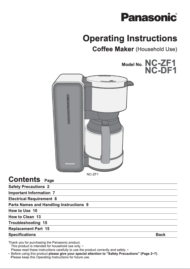 Página 1 del manual Manual de usuario Panasonic NC-DF1BXC
