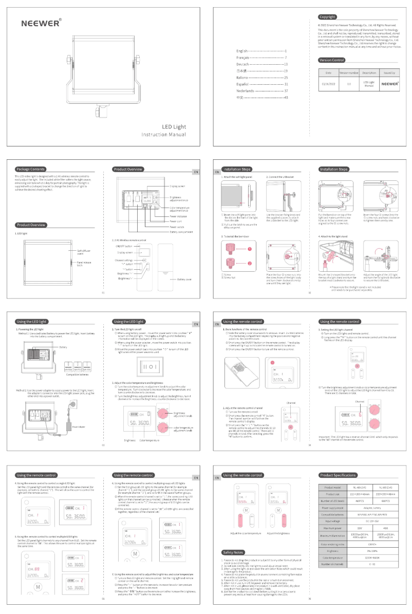 Page 1 of the manual User Manual Neewer NL480-2.4G
