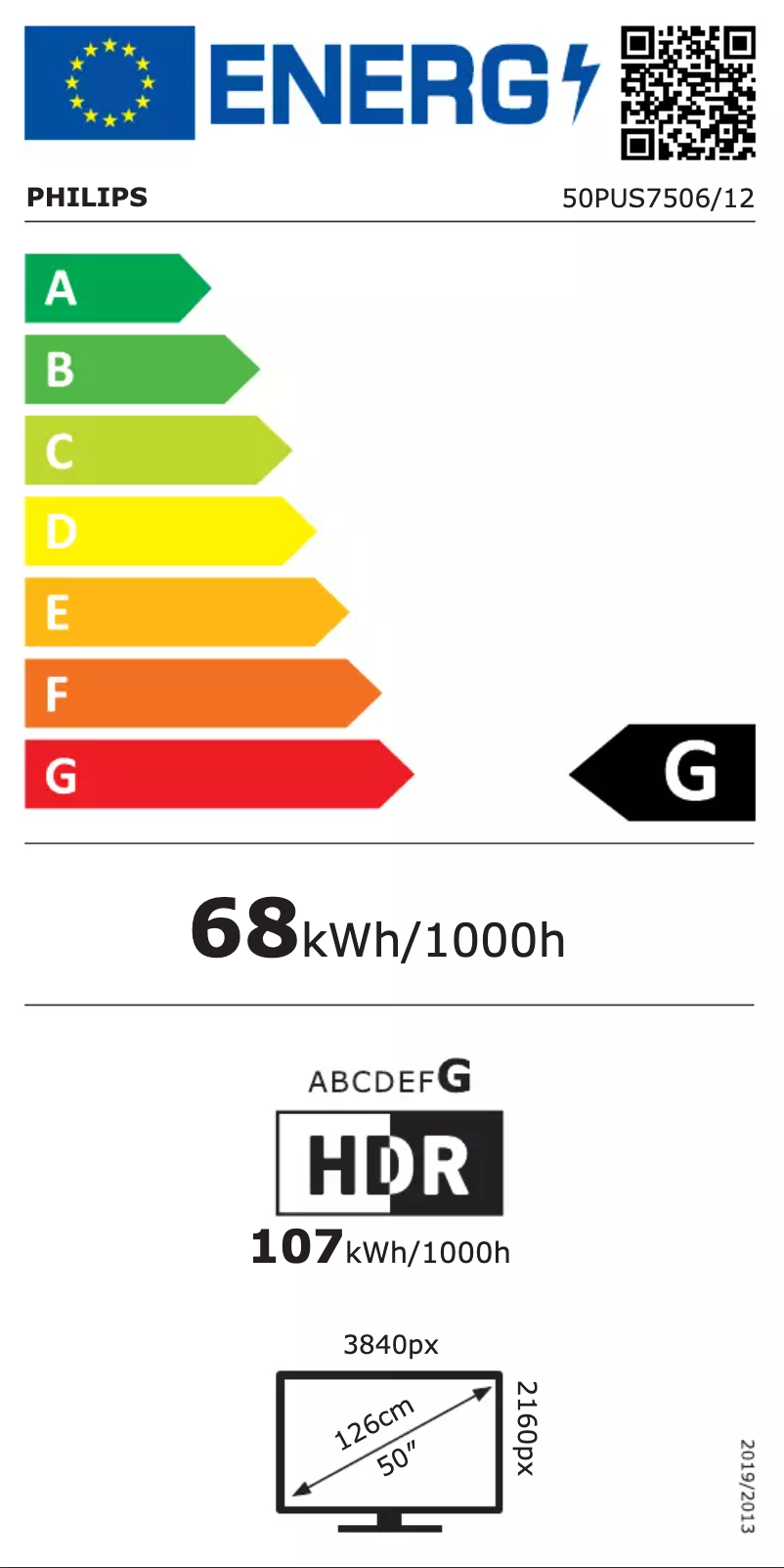 Page n°1 - Label énergétique Philips 50PUS7506