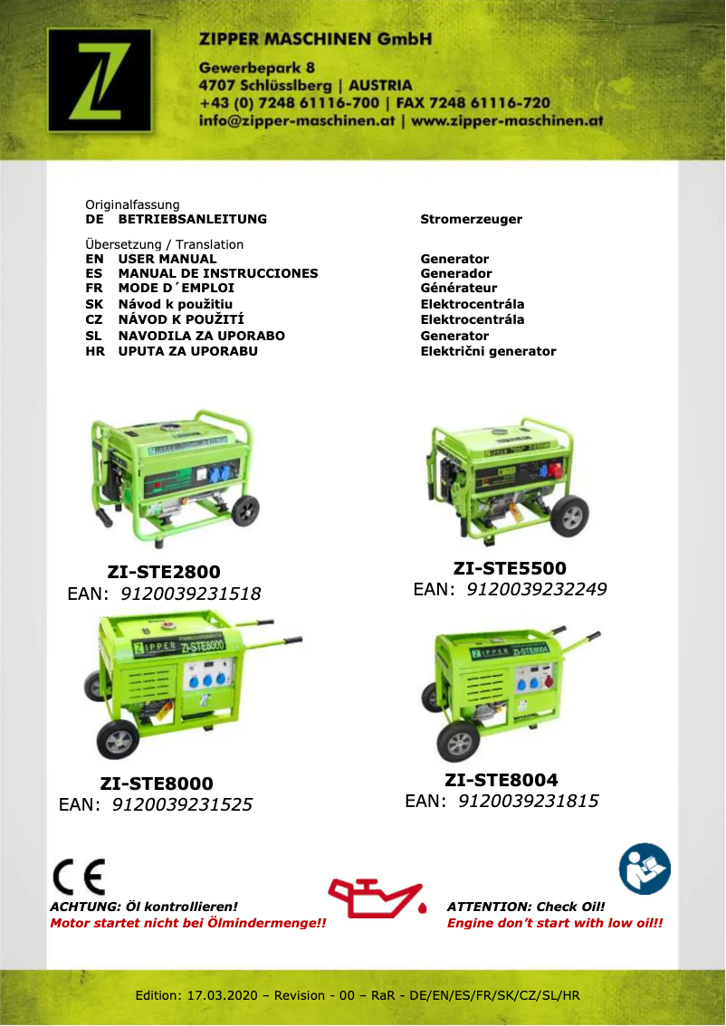 Page n°1 - Manuel utilisateur Zipper ZI-STE5500