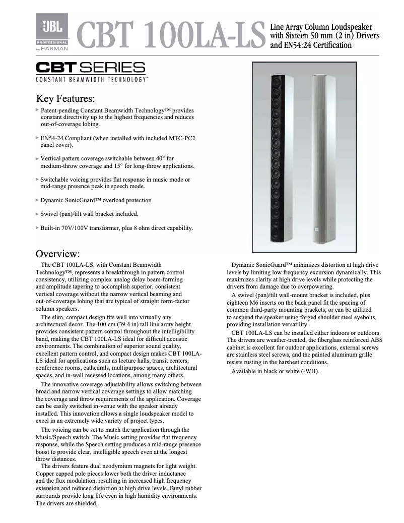 Page 1 de la notice Brochure JBL CBT 100LA