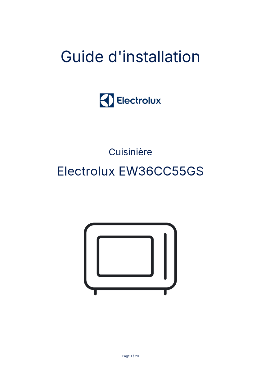 Page n°1 - Guide d'installation Electrolux EW36CC55GS
