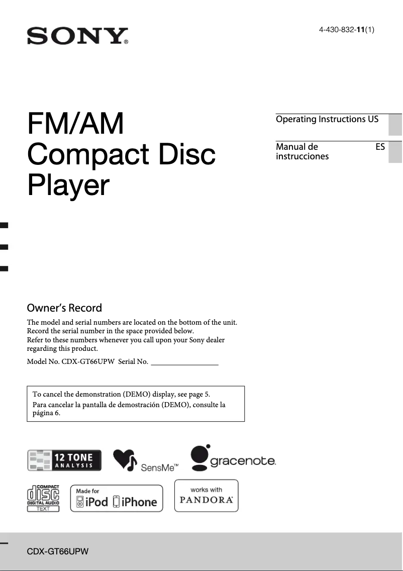 Page n°1 - Manuel utilisateur Sony CDX-GT66UPW