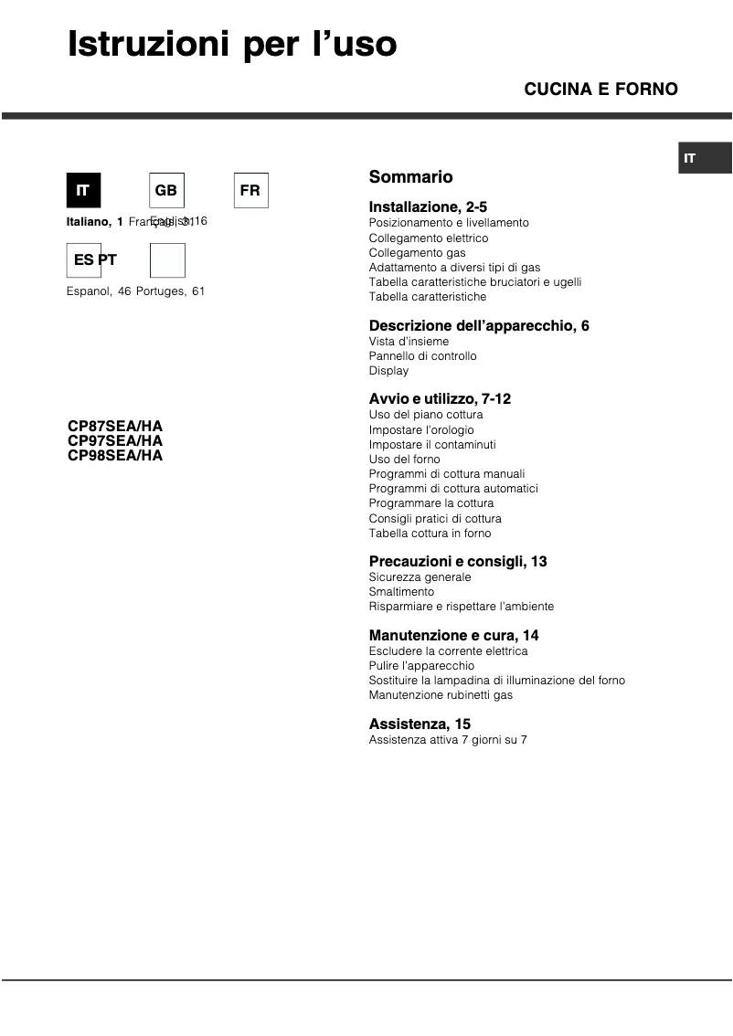 Page n°1 - Manuel utilisateur Hotpoint Ariston CP97SEA /HA S