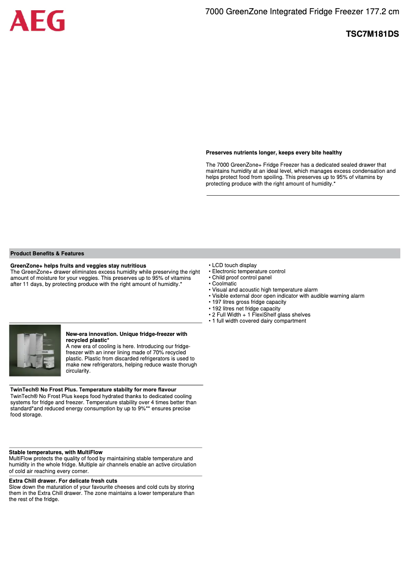Page n°1 - Fiche technique AEG TSC7M181DS