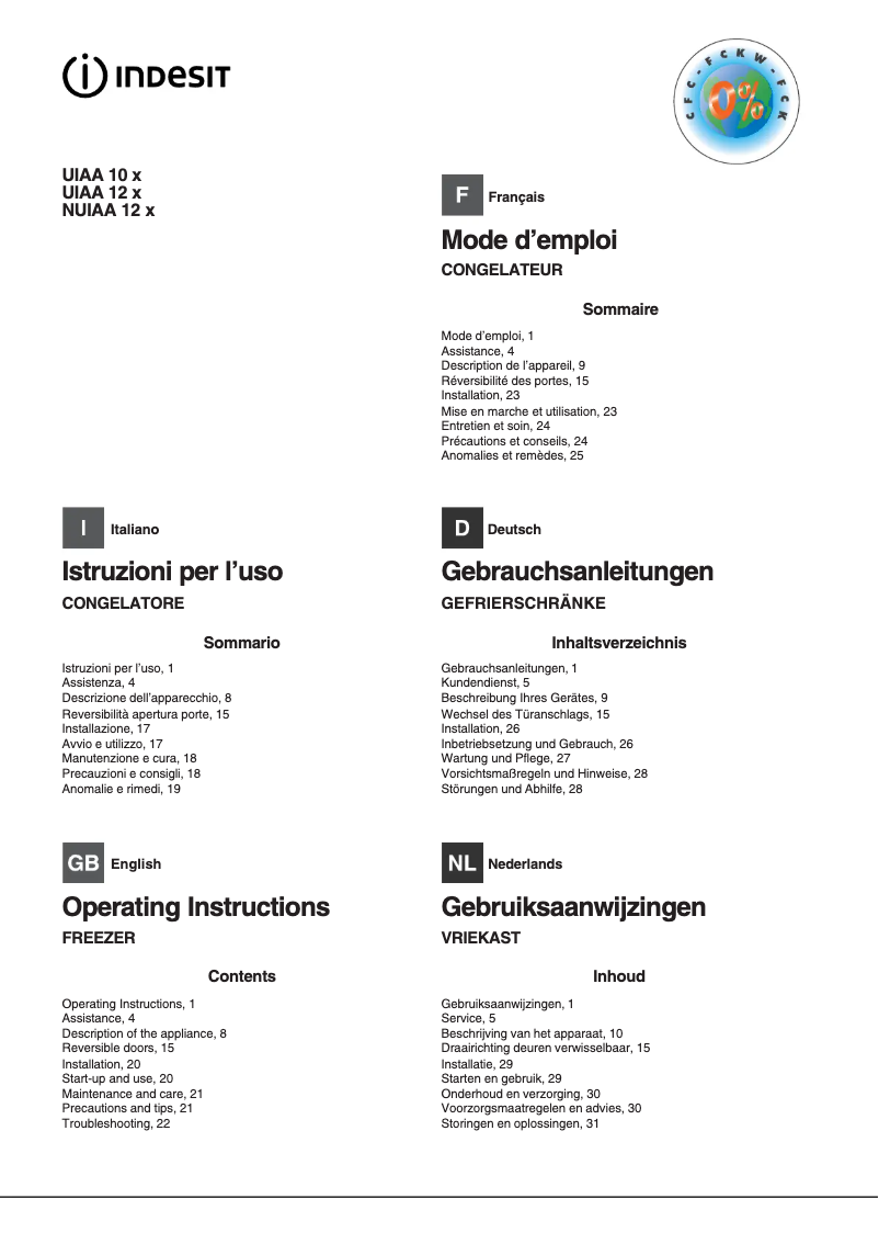 Page n°1 - Manuel utilisateur Indesit UIAA 12 X