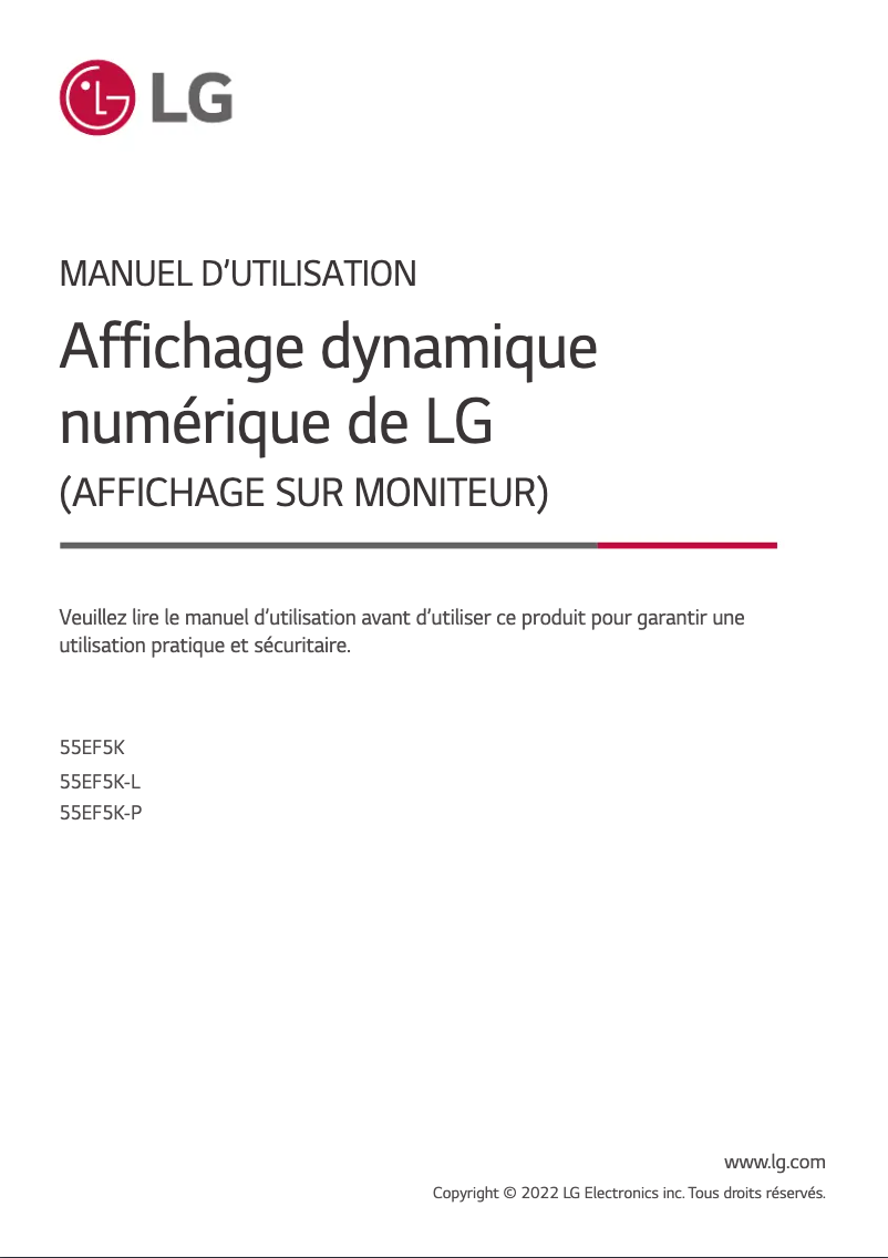 Page 1 de la notice Manuel utilisateur LG 55EF5K