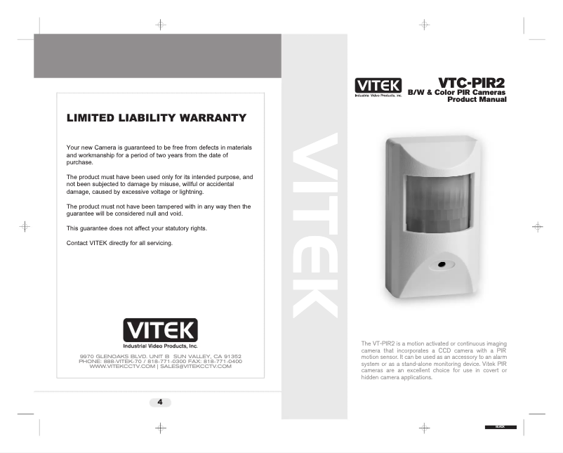 Page 1 de la notice Manuel utilisateur Vitek VT-PIRB2
